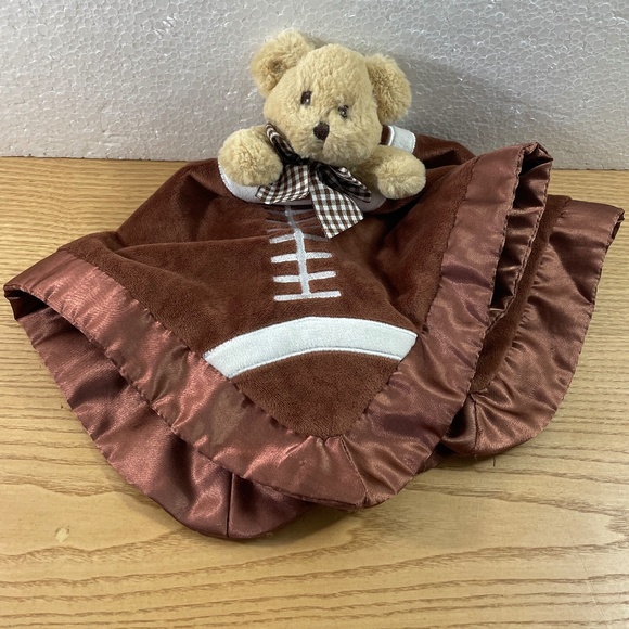 Bearington Baby Teddy Bear Football Lovey Rattle Plush Security Blanket Satin - Picture 1 of 9
